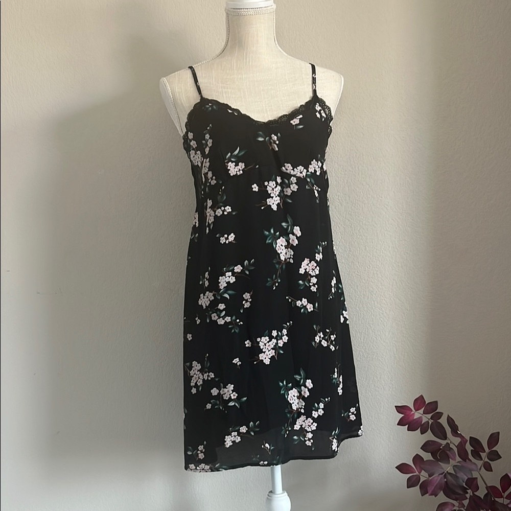 Floral Black Slip Dress